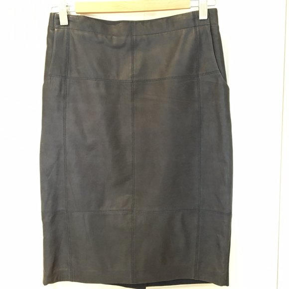 Leather and fabric pencil skirt, US4, dark blue - Picture 2 of 7